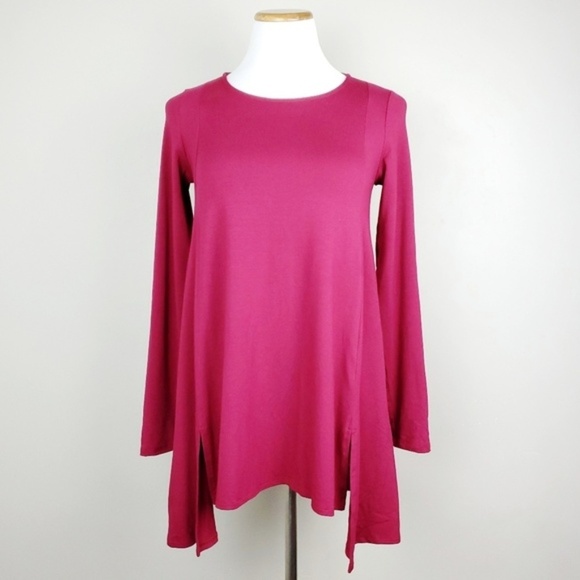 Eileen Fisher Tops - Eileen Fisher Women's Red Bateau Neck Tunic Long Sleeve Top - Size XXS